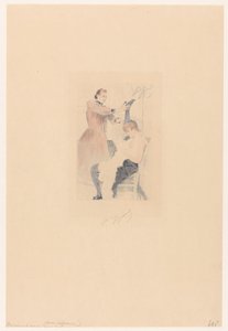 Cancan-danser sidder på en stol, mens han laver en fleksibilitetsøvelse Brisement assis (avec professeur) (titel på objekt)