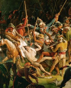 Den spanske modstand: Spanske guerillaer angriber en konvoj fra Joseph Bonapartes hof nær Salinas (olie på lærred) af Louis Lejeune