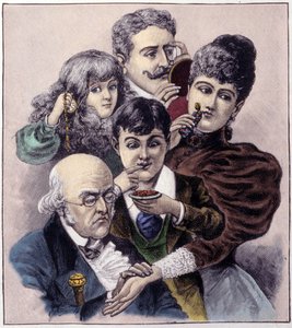 Repræsentation af de fem sanser (berøring, hørelse, lugt, smag og syn) af Louis Leopold Bailly. Stik fra 1894.