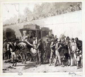 Ankomsten af en flid, heliogravure af Léon Marotte ifølge maleriet af Boilly (1803).