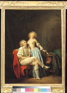 Par med en undsluppet fugl (olie på lærred) af Louis Leopold Boilly