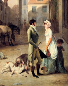 Ankomsten af en scenetræner ved endestationen, detaljer af Louis Leopold Boilly