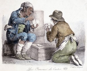Kortspillerne, gravering af L. Boilly, ca. 1820. af Louis Leopold Boilly