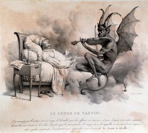 Drømmen om den italienske komponist Giuseppe Tartini, der så en djævel, der spillede violin, som skulle blive til Djævelens trillesonate (Illustration