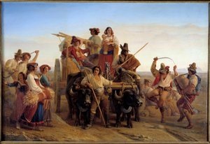 Ankomst af mejetærskere i pontins moser (Agro Pontino) nær Rom Maleri af Louis Leopold Robert (1794-1835) 1830 Søn. 1,41x2,12 m