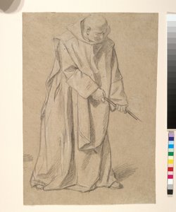 Studie af en munk, der trækker i et reb (sort og hvidt kridt på brunt papir) af Louis Licherie de Beurie