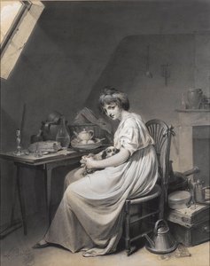 Louis-Léopold Boilly - Ung pige med sin hund af Louis Leopold Boilly