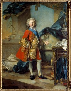 Portræt i fuld længde af Dauphin Louis de France (1729 - 1765), søn af Louis XV, i hans studiestudie. Maleri af Louis Tocque (1696 - 1772)