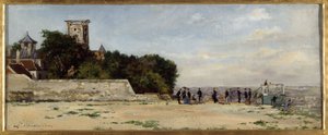 Le sommet de la butte Montmartre, avec la tour Solférino, ca. 1870, ca. 1870 (olie på lærred) af Louis Marie Chevalier