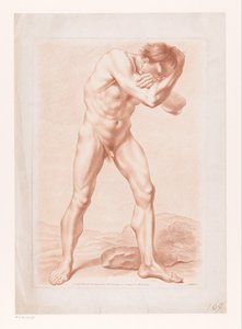 Stående nøgen mand med armene foldet om hovedet af Louis Marin Bonnet (attributed to)