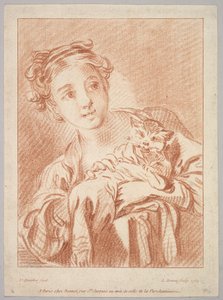 En ung pige, der holder en kat, 1769. af Louis Marin Bonnet