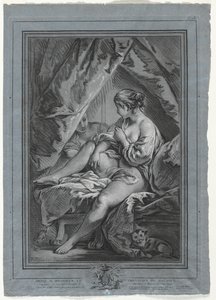Ung kvinde siddende på en seng, 1764-1767. af Louis Marin Bonnet