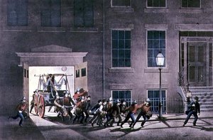 Nattealarmen, pub. af Currier og Ives, New York