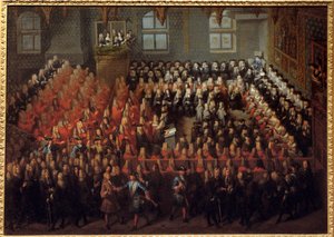 Retfærdighedens seng holdt af Ludvig XV (1710-1774) i Storkammeret i Paris