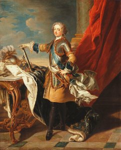 Portræt af kong Louis XV, i fuld længde, iført halv rustning,
