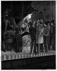 Hvilken effekt, gode gud, frembragte denne rustikke musik på dette skeptiske publikum... Tilskuere, der lytter til en trommespiller. I "" Trento ans de Paris"" selvbiografisk samling af Alphonse Daudet (1840-1897). Indgravering efter Monteguts illustration