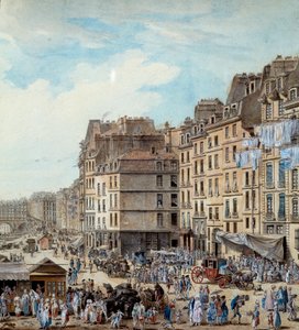 Maritimt liv på havnen i Paris i 1782 Peniches og kommercielle aktiviteter på Seinen. Detalje. Tegning af Louis de Lespinasse (1734-1808) 1782 Paris, Musee Carnavalet