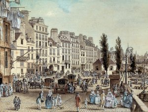 Udsigt over havnen Saint Paul i Paris i 1782 Promenader på bredden af Seinen. Tegning af Louis de Lespinasse (1734-1808) 1782 Paris, Musee Carnavalet