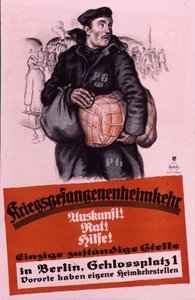 Tysk plakat, der rådgiver hjemvendte krigsfanger, hvor de skal henvende sig for at få hjælp