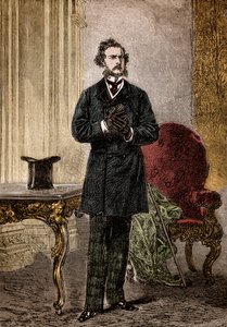 Portræt af Phileas Fogg, karakter af Le tour du monde en eighty jours”” roman d