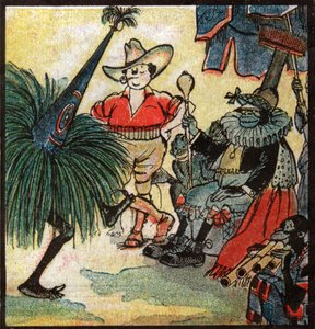 Nestor Fenleroc, europæisk bosætter besøger en afrikansk stamme. 1923 (gravering)