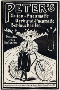 Annonce for Peters pneumatiske cykeldæk, 1898 af Louis Peter