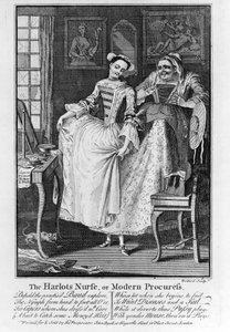 The Harlots Nurse eller Modern Procuress, pub. 1750 (bw gravering)
