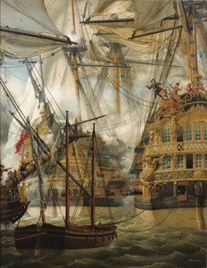 HMS Cumberland kæmper mod Le Lys og La Gloire, 1827