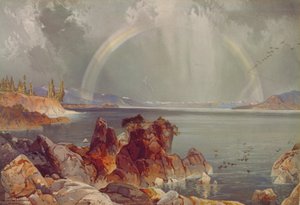 Yellowstone Lake, ca. 1875 (kromolitografi) af Louis Prang