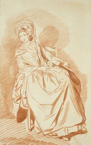 Studie af en siddende dame (rødt kridt på papir)