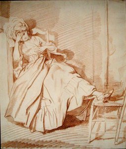 Studie af en sovende pige (rødt kridt på papir) af Louis Rolland Trinquesse