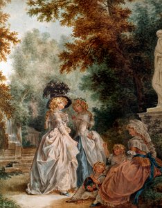Gå i parken Elegante unge kvinder under et øjebliks afslapning i en have. Akvarel af Louis Trinquesse (1746-1800) 1700-tallet. Paris, Musée Carnavalet