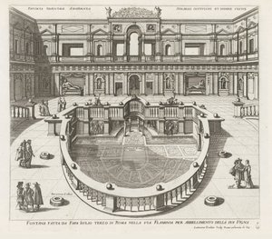 Nymphaeum i de Villa Giulia te Rom Springvand lavet af pave Iiulio tredje i Rom i Via Flaminia (...) (titel på objektet) Springvandene i Roms paladser og haver (serietitel) Fonteinen in de paleizen en tuinen van Rome (serietitel) af Louis Rouhier