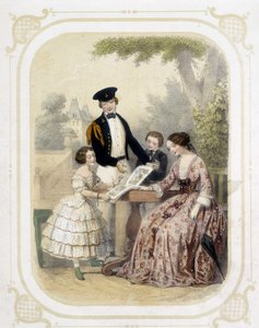 Familie omkring en billedbog - i "" Album du jeune voyageur", illustreret af Louis Lassalle