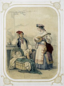 Familie i kongeriget Napoli, Italien - i "" Album du jeune voyageur", illustreret af Louis Lassalle