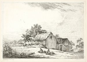 Gårdscene med drenge, der samler træ af Louis Simon Lempereur