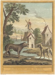 Ulven og den tynde hund af Louis Simon Lempereur after Jean Baptiste Oudry