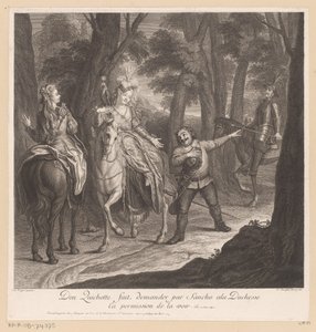 Don Quixote får Sancho til at bede hertuginden om tilladelse til at se hende Don Quichotte fait demander par Sancho ala Duchesse ca permission de la voir (titel på objektet) Historien om Don Quixote fra La Mancha (serietitel)