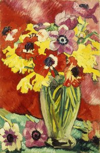 Krystalvase med anemoner og påskeliljer; Vase Cristal, Anemones og Jonquilles af Louis Valtat