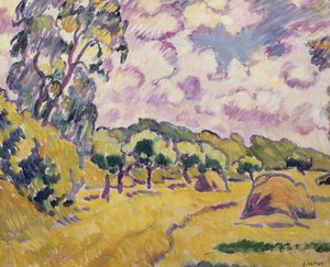 Landskab med høstakke (olie på lærred) af Louis Valtat