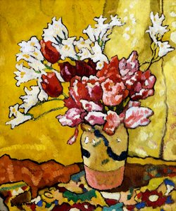 Vase, tulipaner og hvide blomster af Louis Valtat