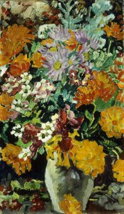 Vase med blomster; Vase de Fleurs, ca. 1930 (olie på lærred) af Louis Valtat