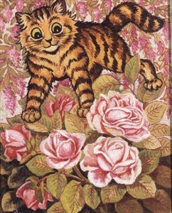 En killing gemmer sig i en rosenbusk af Louis Wain