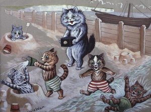 Katte bader i havet af Louis Wain