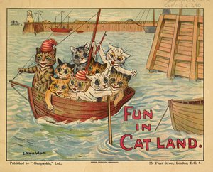 Katte i en båd. af Louis Wain