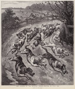 Hunde i fuld græde i starten af jagtsæsonen (litho) af Louis Wain