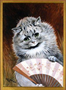 Flirten med viften (akvarel) af Louis Wain