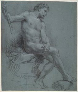 Siddende mand nøgen i profil af Louis de Boullogne the Younger