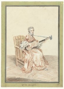 Portræt af Madame de Montainville, der spiller guitar