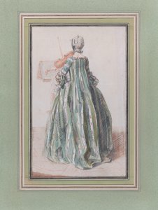 Kvinde, der spiller på violin, set bagfra, ca. 1758-59.